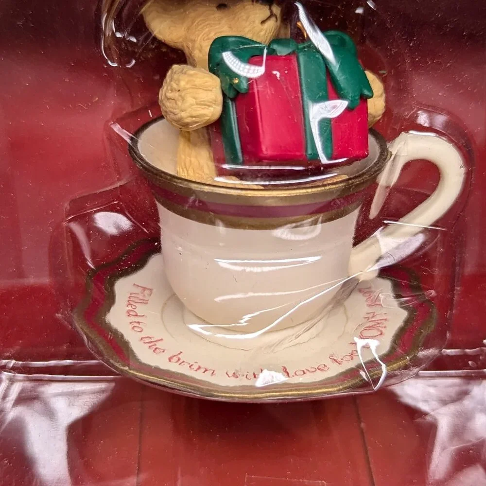 Vintage American Greetings Mother 1997 Teddy Bear in Tea Cup Christmas Ornament